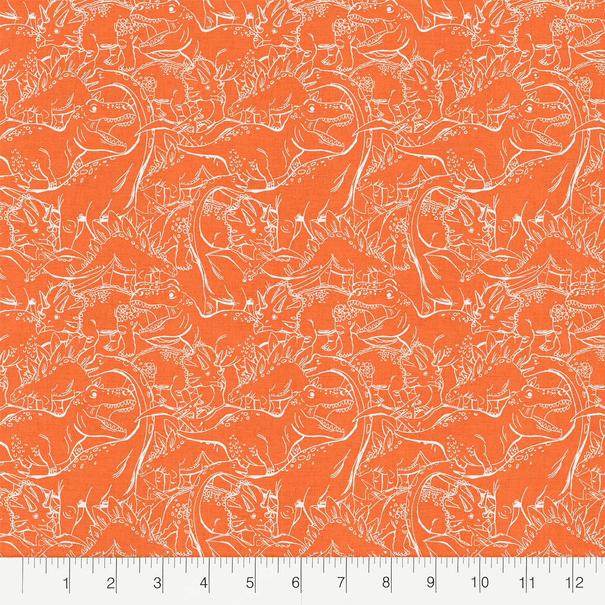 Fabric Editions Orange Dino Sketch Cotton Fabric